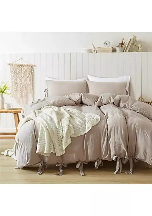 All Abundant Things Home Design Tan Luxury Tie Duvet Cover With Pillow Shams 6 All Abundant Things Home Design Tan Luxury Tie Duvet Cover With Pillow Shams - Image 4
