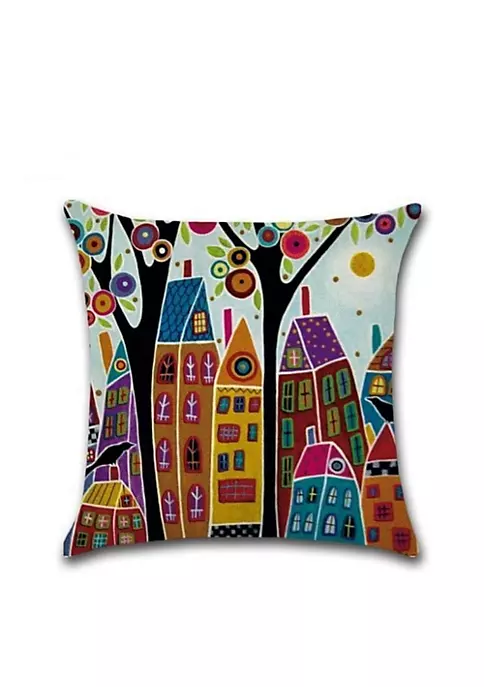 All Abundant Things Home Design Hand-Painted Vibrant Colored Village Throw Pillow Cover 6 All Abundant Things Home Design Hand-Painted Vibrant Colored Village Throw Pillow Cover - Image 4