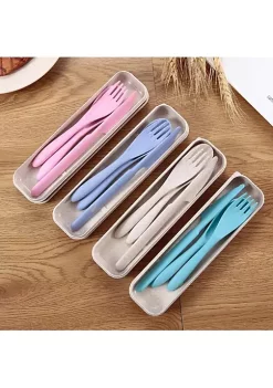All Abundant Things Home Design Travel Utensil Set Wheat Straw Portable Dinnerware Set- Knife, Fork, and Spoon With Case -Hot Sale Haggar Store Belk 1199