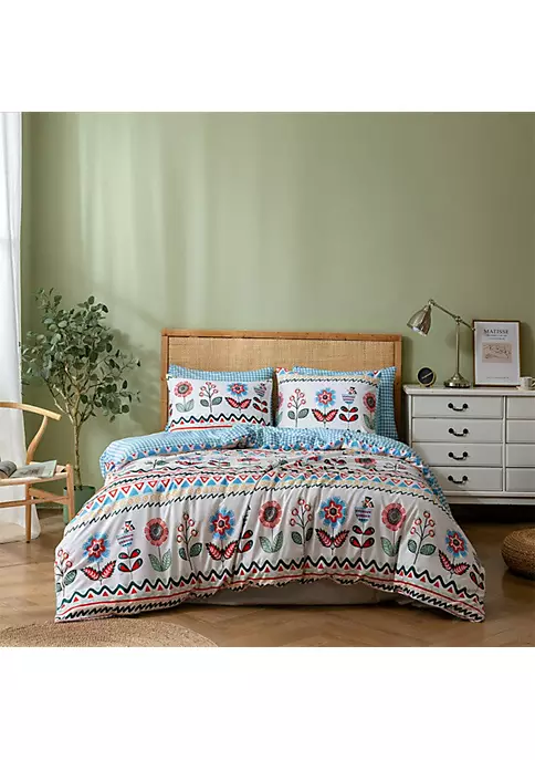 All Abundant Things Home Design Sunflora Checkered Print Duvet Cover Bedding Set 3 All Abundant Things Home Design Sunflora Checkered Print Duvet Cover Bedding Set