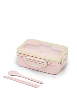 All Abundant Things Home Design Wheat Straw Lunch Box with Stainless Steel Soup Spoon and Chopsticks Leak Proof Microwave Safe (41oz/1200ml)