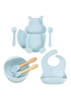 All Abundant Things Home Design Children's Tableware Suction Bowl Utensils Bib Catcher 7pcs Set- Blue -Hot Sale Haggar Store Belk 1389