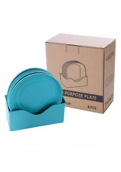 All Abundant Things Home Design Lightweight Wheat Straw Plate Set With Easy Storage Stacker- Round