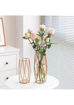 All Abundant Things Home Design Rose Gold Dimond Majestic Iron Lantern Enclosed Glass Vase -Hot Sale Haggar Store Belk 1500