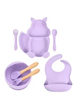 All Abundant Things Home Design Children's Tableware Suction Bowl Utensils Bib Catcher 7pcs Set- Purple