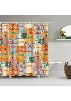 All Abundant Things Home Design Colorful Kitty With Glasses Shower Curtain with Hooks -Hot Sale Haggar Store Belk 1559