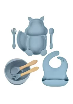 All Abundant Things Home Design Children's Tableware Suction Bowl Utensils Bib Catcher 7pcs Set- Blue