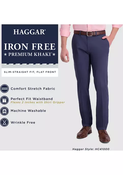 Haggar® Men's Iron Free Premium Khaki Slim Straight Fit Flat Front Hidden Comfort Waistband Casual Pants 6 Haggar® Men's Iron Free Premium Khaki Slim Straight Fit Flat Front Hidden Comfort Waistband Casual Pants - Image 4