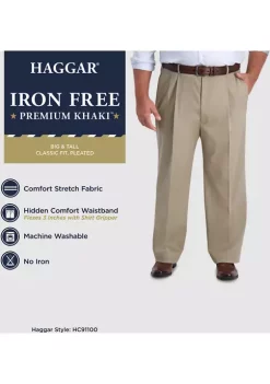 Haggar® Big & Tall Iron Free Premium Khaki Classic-Fit Pleat Front Hidden Comfort Waistband Casual Pants -Hot Sale Haggar Store Belk 258