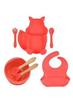 All Abundant Things Home Design Children's Tableware Suction Bowl Utensils Bib Catcher 7pcs Set- Pink