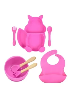 All Abundant Things Home Design Children's Tableware Suction Bowl Utensils Bib Catcher 7pcs Set- Pink -Hot Sale Haggar Store Belk 980
