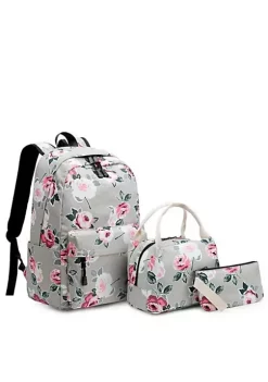 All Abundant Things Home Design Rose Print Backpack, Lunch Bag and Pencil Case Set